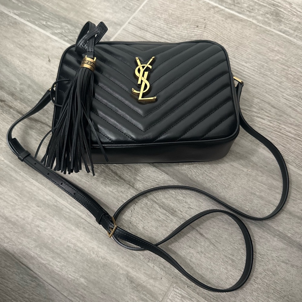 Yves Saint Laurent Black Chevron Crossbody Bag